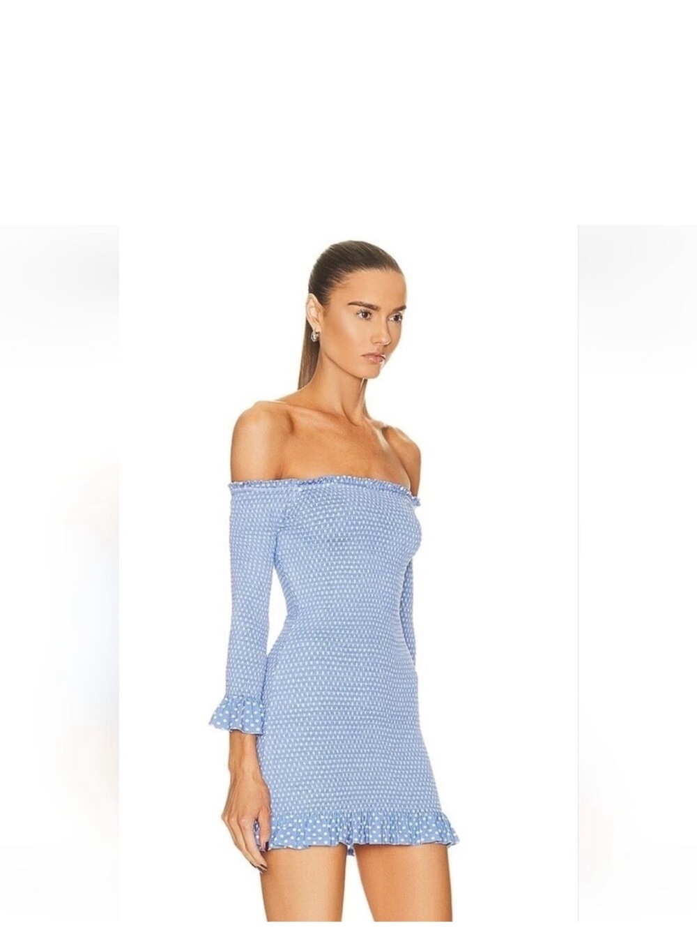 Caroline Constas Light Blue One-Shoulder Dotted Mini Dress - Picture 3 of 4